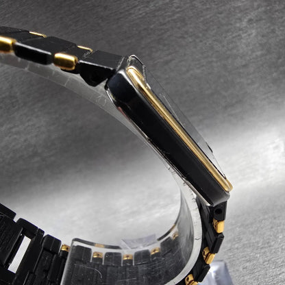 Seiko Watch Men 24mm Black Dial Two Tone Rectangle 7430-5980 New Battery Vintage3