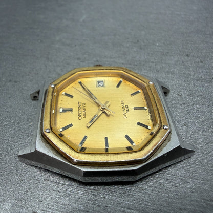 Orient Swimmer Watch Men 32mm Gold Dial Two Tone Date Octagon New Battery VTG3
