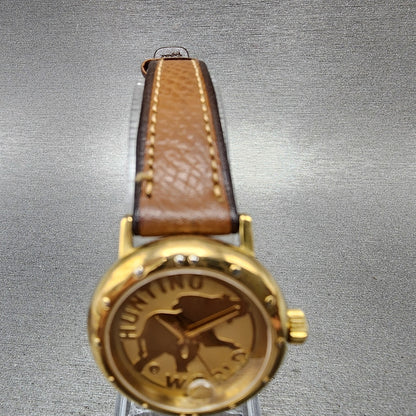 Hunting World Watch Women 27mm Gold Dial Gold Tone Date Round  New Battery4
