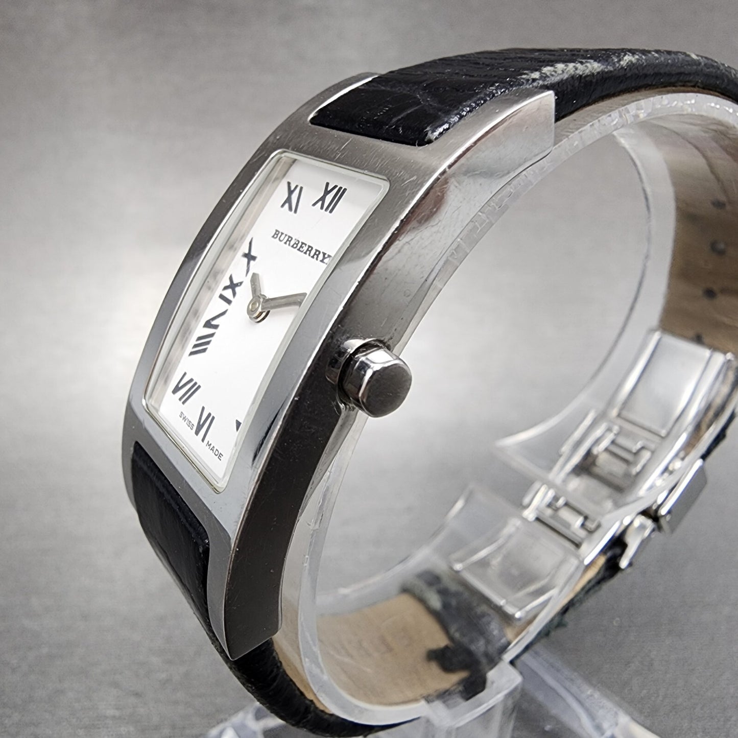 Burberry Tank Watch Women 18mm White Dial Steel Rectangle 14000L New Battery