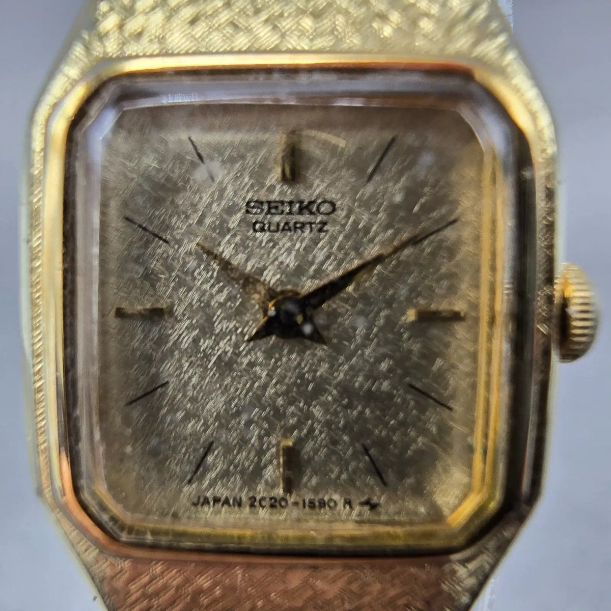 Seiko Watch Women 17mm Champagne Dial Gold Rectangle 2C20-5789 New Battery VTG1