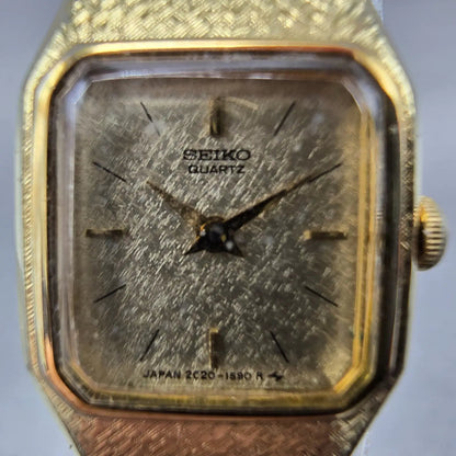 Seiko Watch Women 17mm Champagne Dial Gold Rectangle 2C20-5789 New Battery VTG1