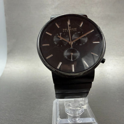Skagen Chronograph Watch Men 40mm Black Dial Black Tone Round SKW6110 New batt5