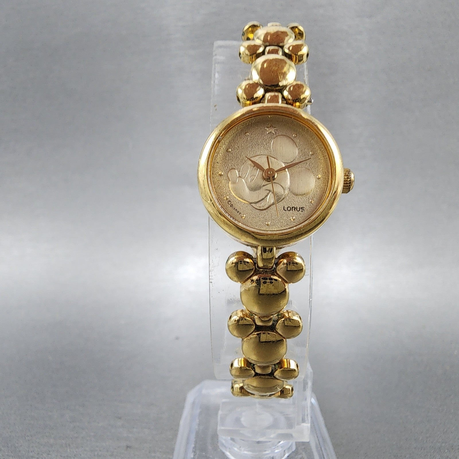 Seiko Lorus Mickey Mouse Watch Women 20mm Gold Dial Gold Tone Round New Battery5