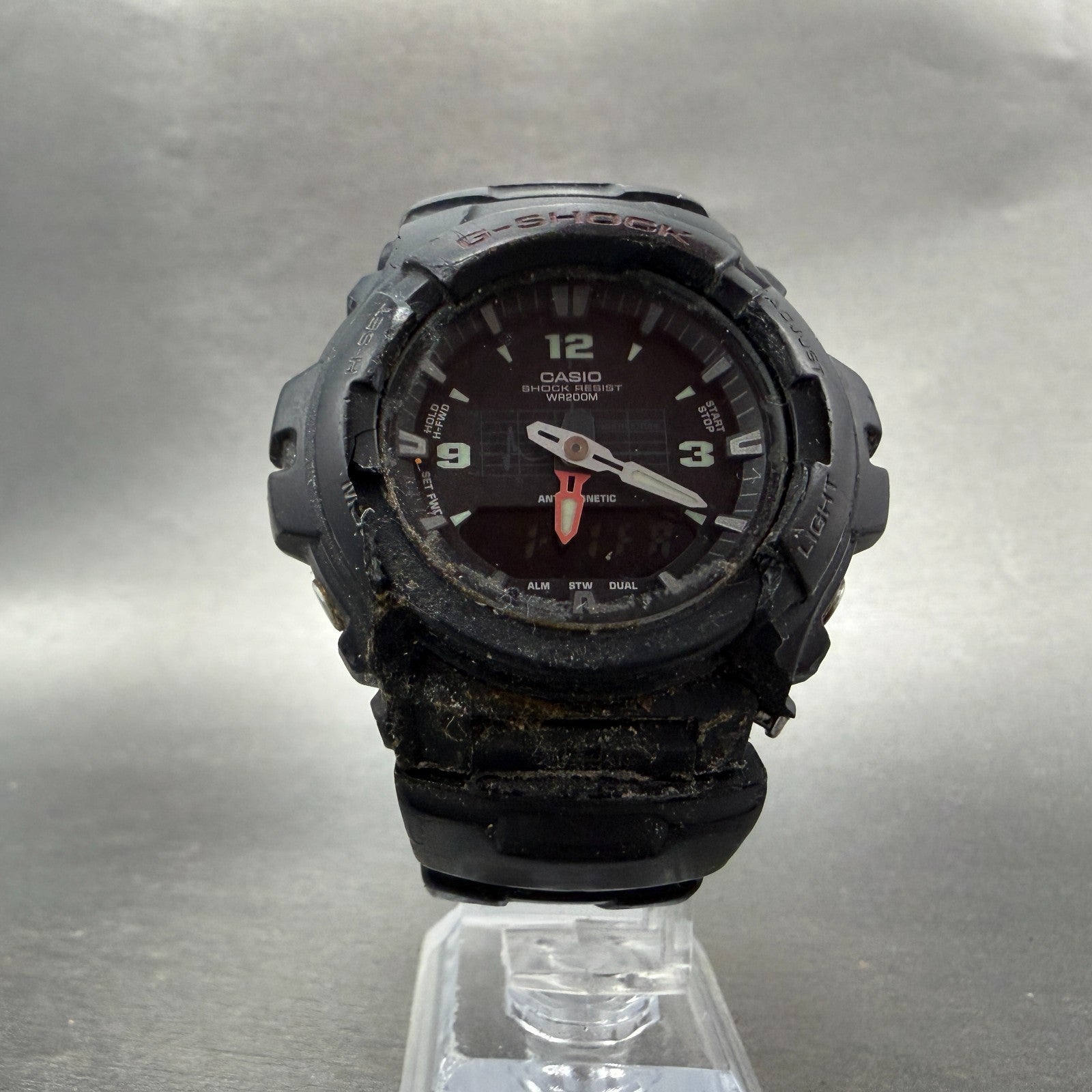 Casio G-Shock G-100Watch Men 48mm Analog Digital Black Tone Round READ! New Batt5