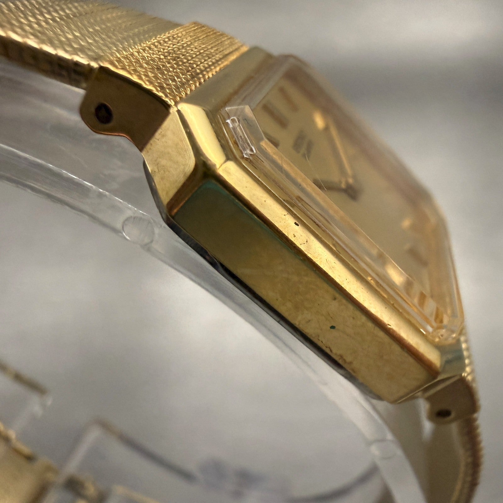 Seiko Watch Women 19mm Gold Dial Gold Tone Octagon 2C20-5850 New Battery2