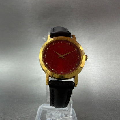 Seiko Watch Women 26mm Red Dial Gold Tone Round 1N00-0A29 New Battery Leather 565