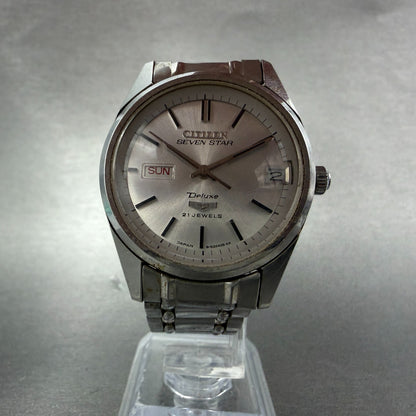 Citizen Seven Star Deluxe Watch Men 34mm Silver Dial Silver Tone Daydate Runs5