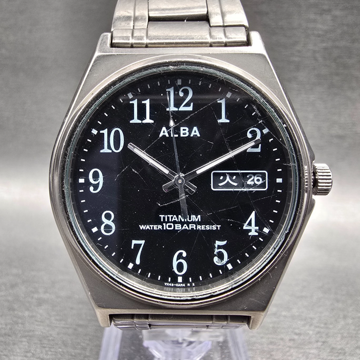 Seiko Alba Watch Men 36mm Black Dial Titanium Daydate Round VX43-0AG0 New Batt0