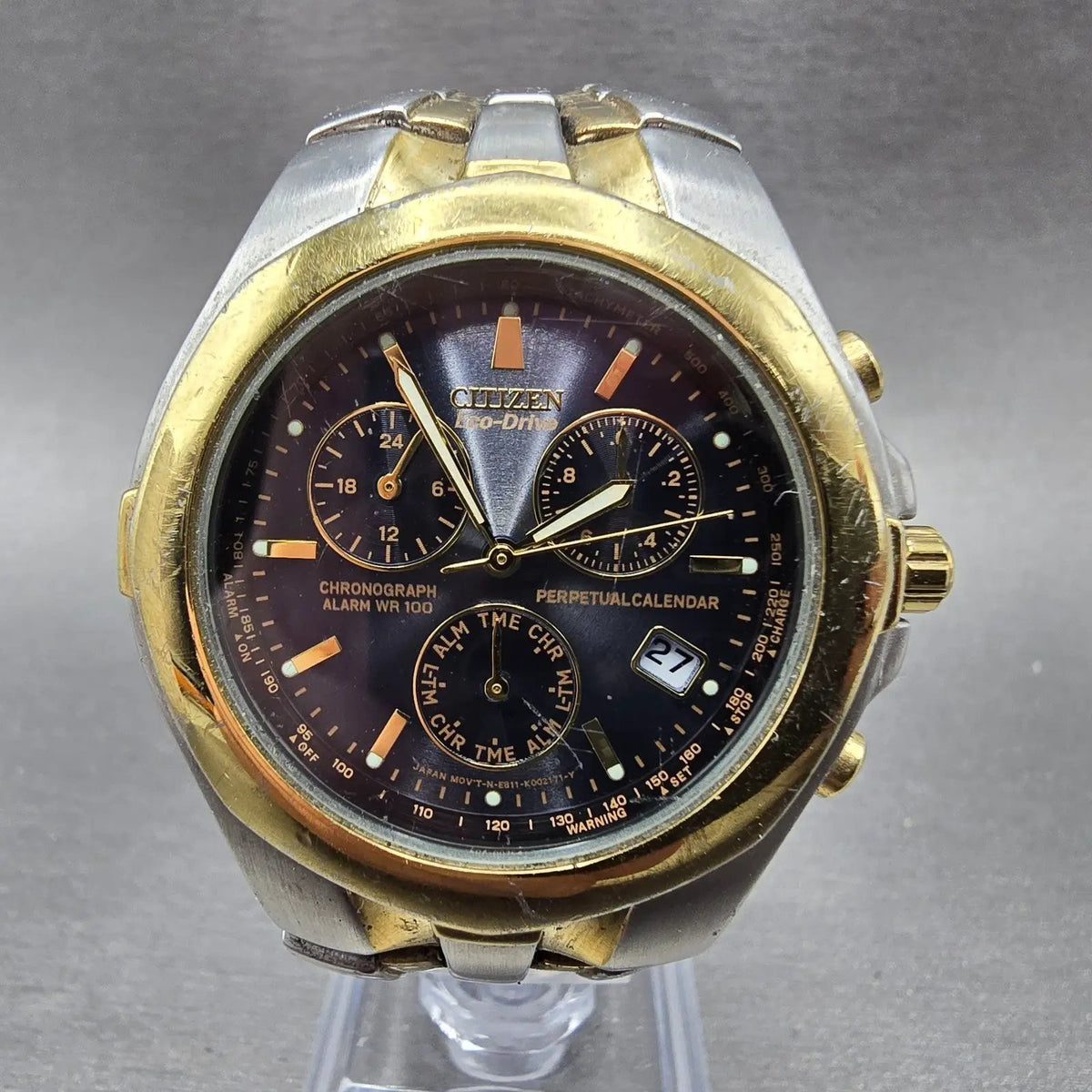 Citizen Eco-Drive Chrono Watch Men 39mm Blue Dial Two Tone E811-K001218 PARTS0