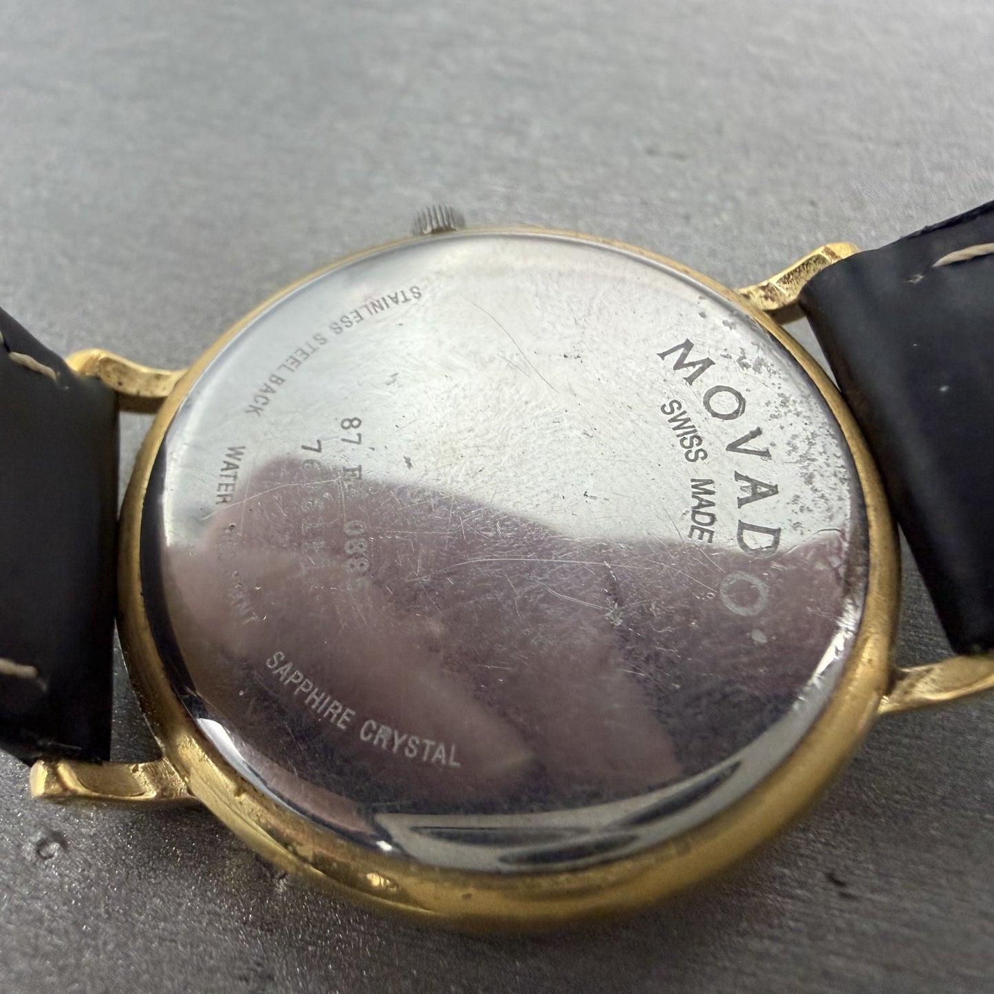 Movado Watch Men 34mm Gold Dial Gold Tone Round 87-E4-0885 Leather New BatteryAB9