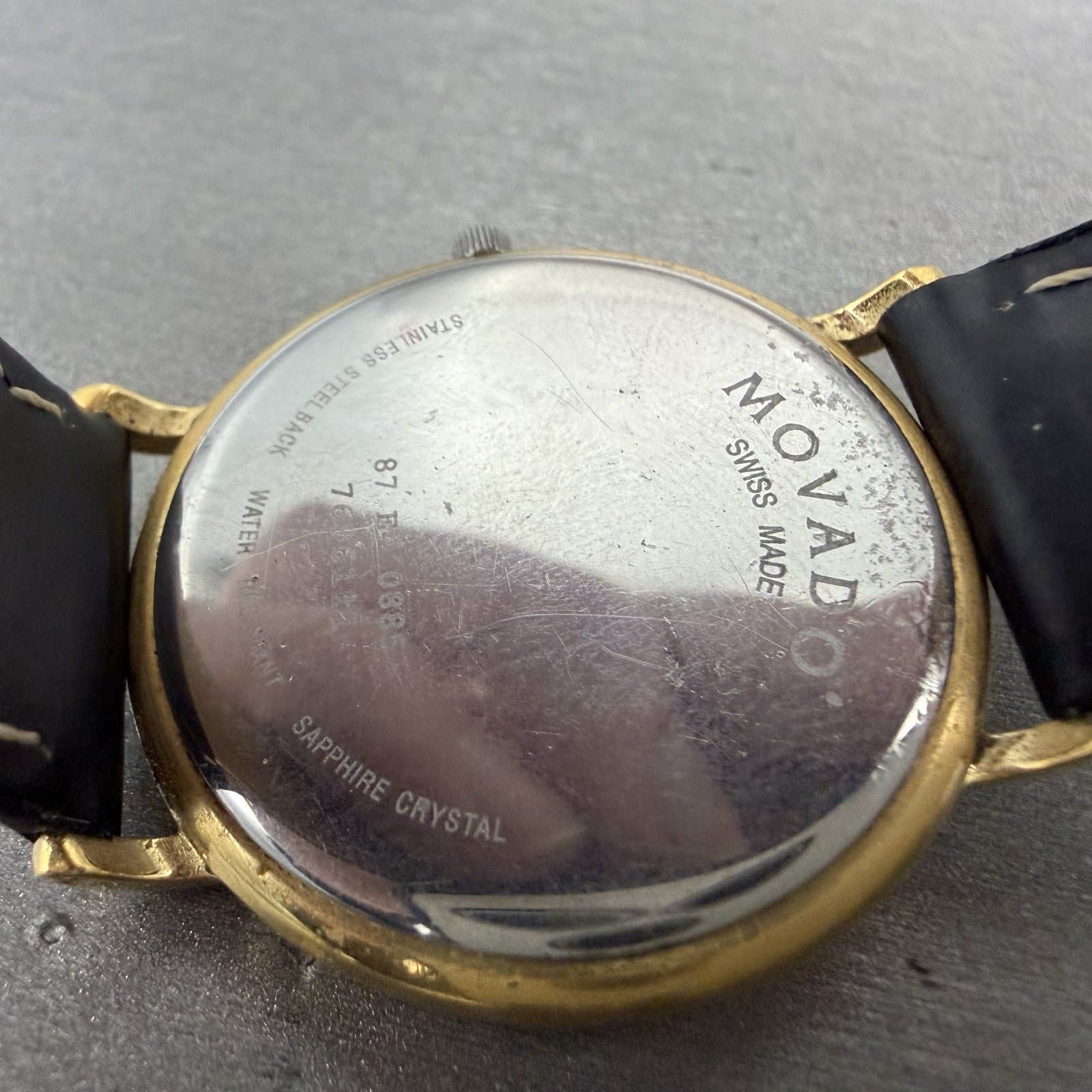 Movado Watch Men 34mm Gold Dial Gold Tone Round 87-E4-0885 Leather New BatteryAB9