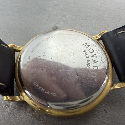 Movado Watch Men 34mm Gold Dial Gold Tone Round 87-E4-0885 Leather New BatteryAB9