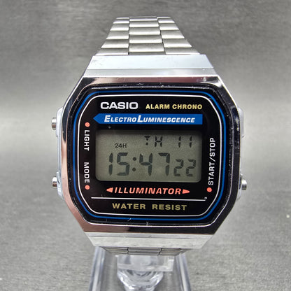 Casio A168 Illuminator Watch Men 36mm Digital Silver Tone Alarm Chrono New BattV0