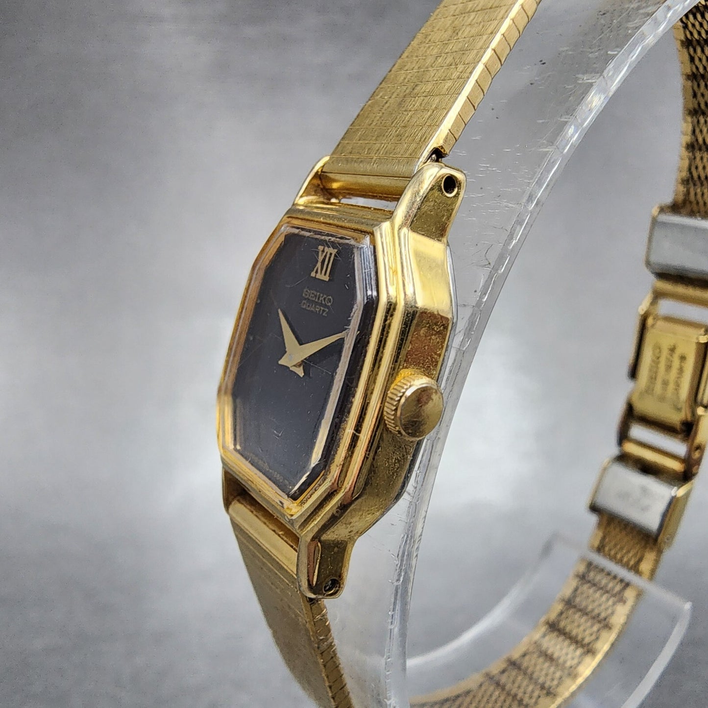 Seiko Watch Women 16mm Brown Dial Gold Tone Octagon 2C205769 New Battery VTG2