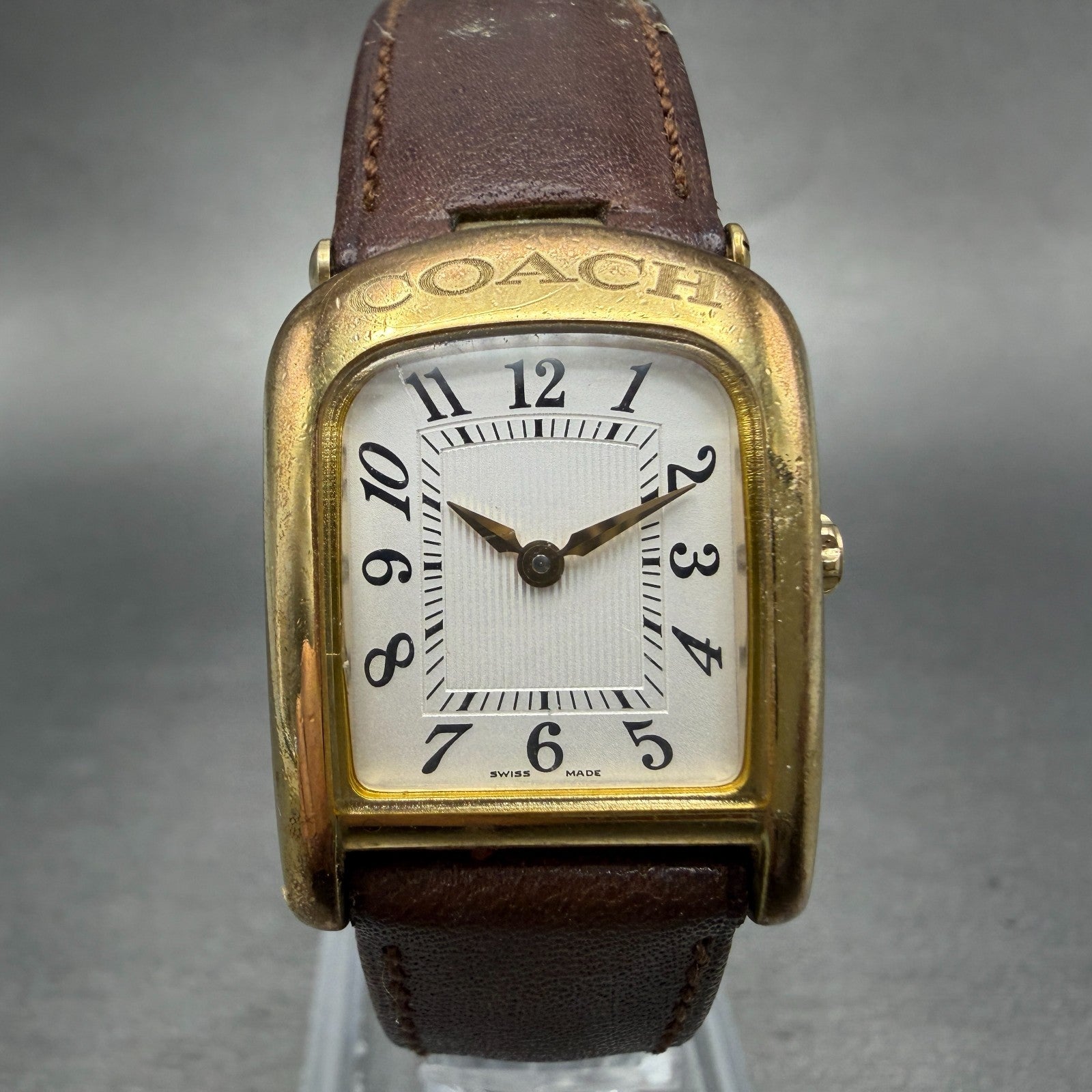 Coach Watch Women 21mm Silver Dial Gold Tone Rectangle W001 PARTS Vintage0