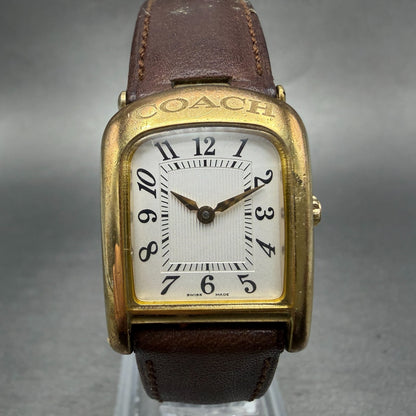 Coach Watch Women 21mm Silver Dial Gold Tone Rectangle W001 PARTS Vintage0