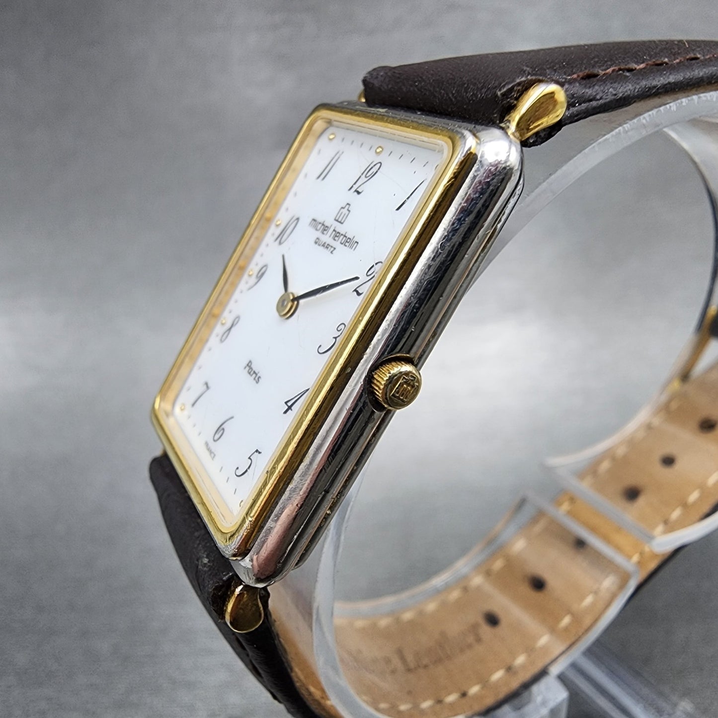Michel Herbelin Tank Watch Women 21mm White Dial Two Tone Rectangle New Battery2
