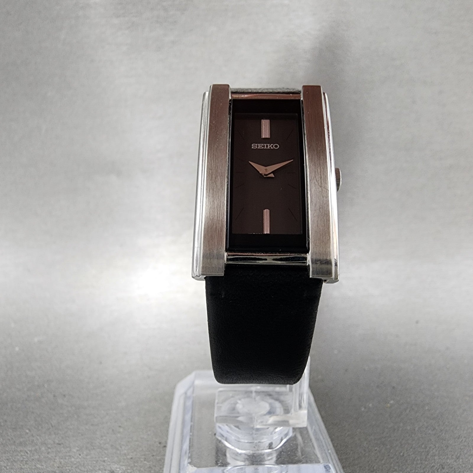 Seiko Tank Watch Women 20mm Black Dial Silver Tone Rectangle 1N005000 New Batt5