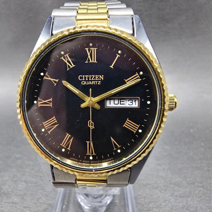 Citizen CQ President Watch Men 35mm Black Dial Two Tone Daydate Round New Batt0