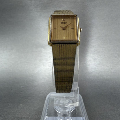 Seiko Tank Watch Women 18mm Champagne Dial Gold Tone 7323-5479 New Battery5
