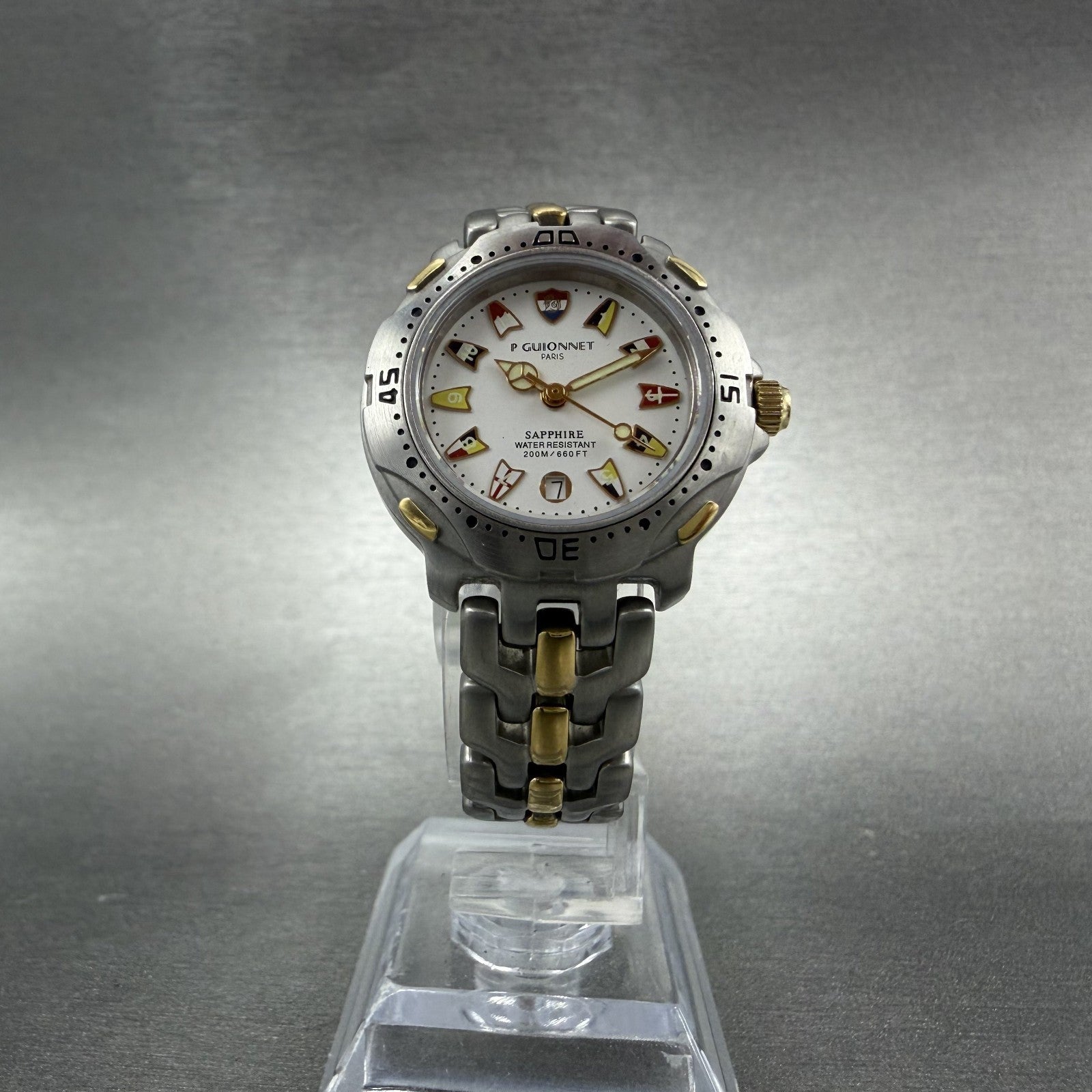 P Guionnet Dive Watch Women 28mm White Dial Two tone Date Round New Battery5