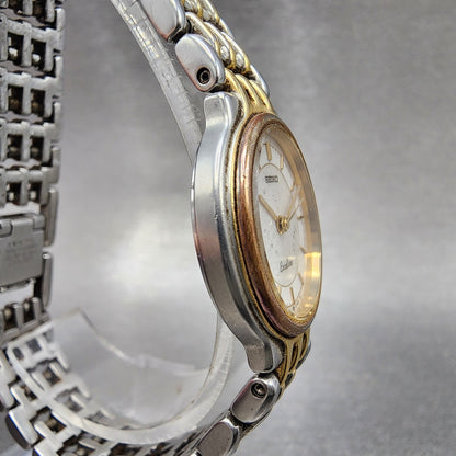 Seiko Exceline Watch Women 23mm White Dial Two Tone Round 73210480 New Battery3