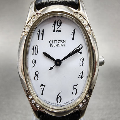 Citizen EcoDrive Watch Women 22mm White Dial Silver Tone Oval E031S022495 Runs1