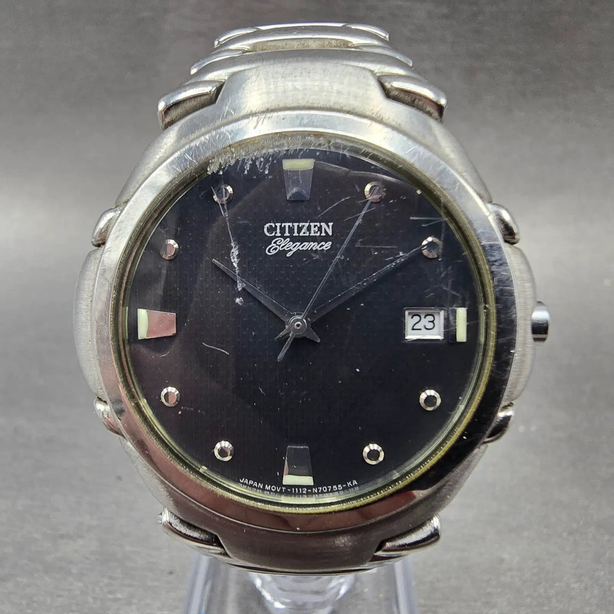 Citizen Elegance Watch Men 34mm Black Dial Silver Tone Date 1112-S66146 PARTS0