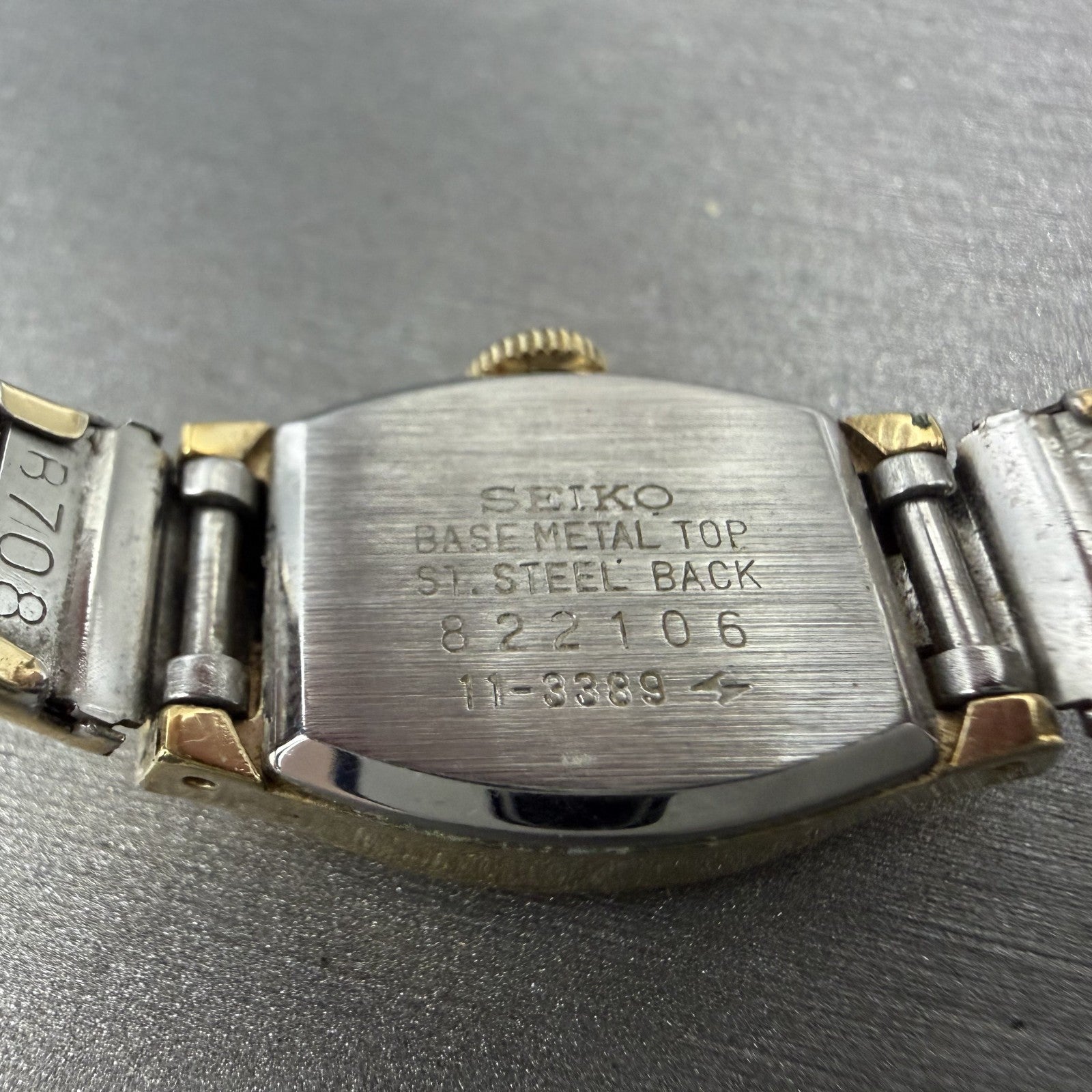 Seiko Watch Women 15mm Champagne Dial Gold Tone Manual Rectangle 11-3389 Runs9