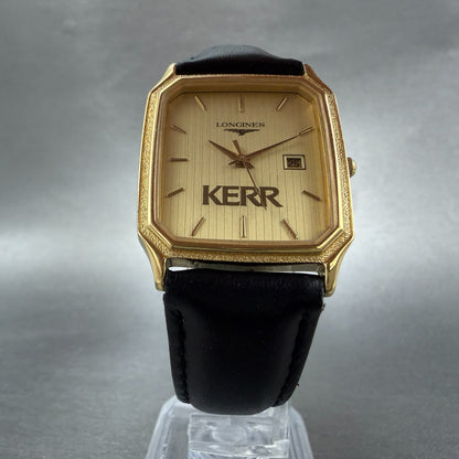 Longines Tank Watch Men 28mm Gold Dial Gold Tone Date Rectangle New Battery5