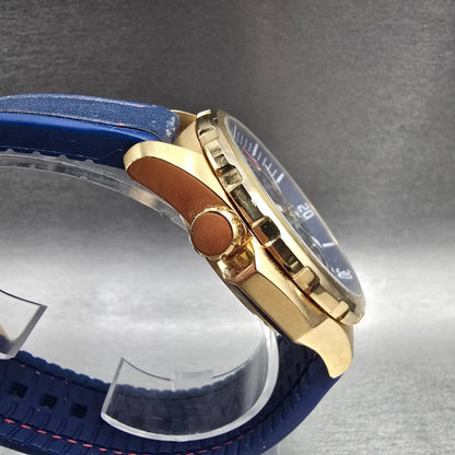 Bulova Marine Star Chronograph Watch Men 44mm Blue Dial Gold 97B168 New Battery3