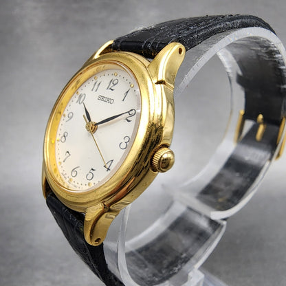 Seiko Watch Women 25mm Cream Dial Gold Tone Round 7N016880 New Battery2