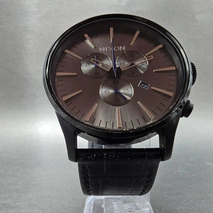 Nixon Sentry Chrono Watch Men 42mm Gray Dial Black Date Round New Battery5