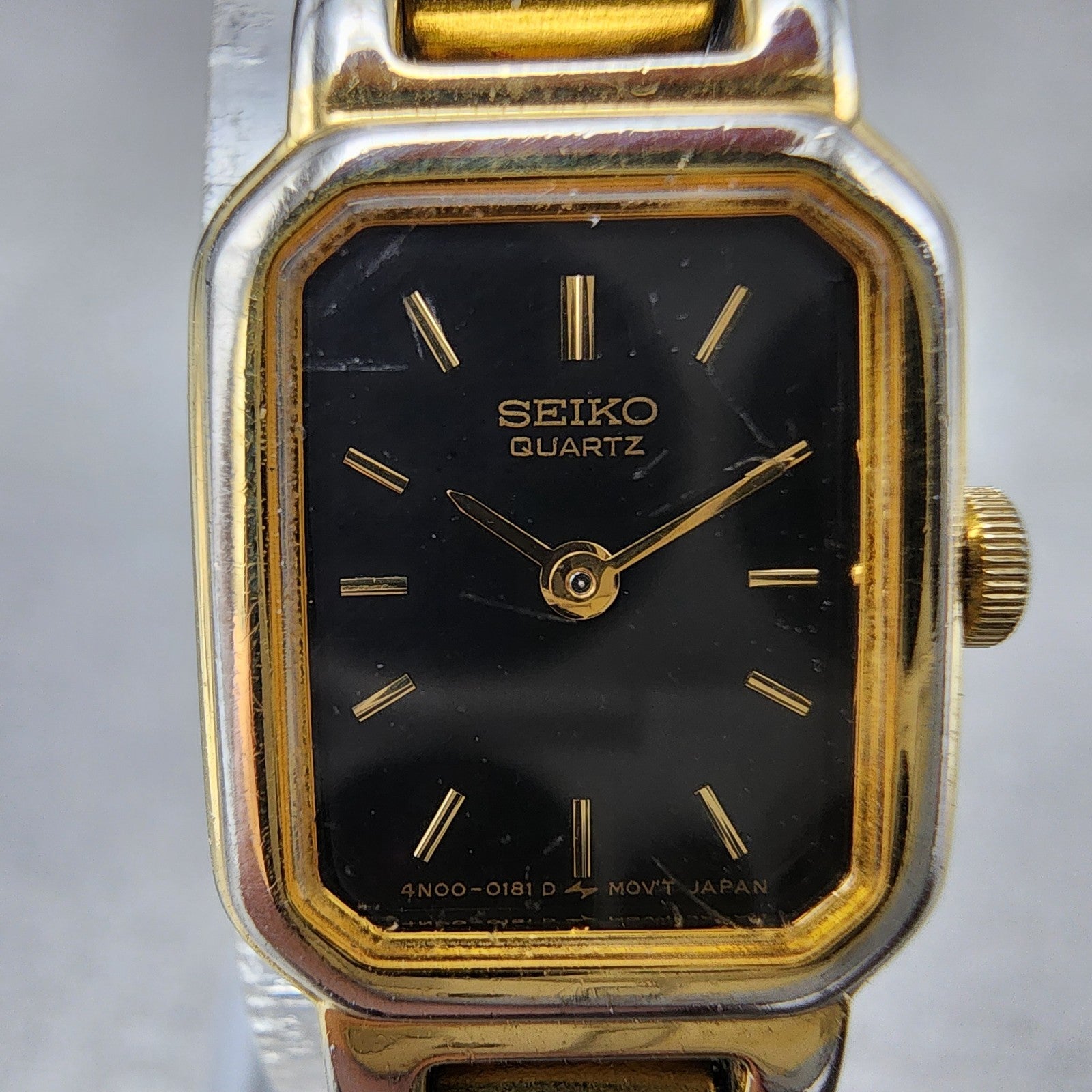 Seiko Watch Women 15mm Black Dial Gold Tone Octagon 4N005071 New Battery B1231