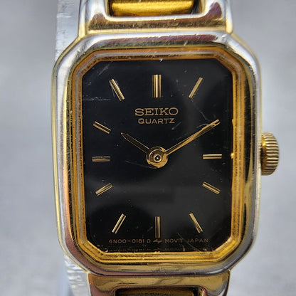 Seiko Watch Women 15mm Black Dial Gold Tone Octagon 4N005071 New Battery B1231