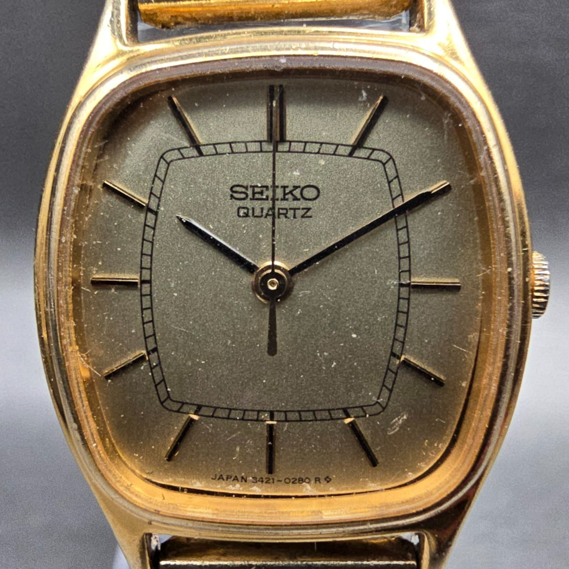 Seiko Watch Women 21mm Gold Dial Gold Tone Rectangle 3421-5120 New Battery JP1