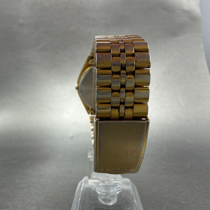 Seiko SQ Watch Men 35mm Blue Dial Gold Tone Daydate Round 5Y23-8A11 PARTS VTG8