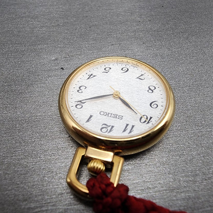 Seiko Pocket Watch Women 27mm Silver Dial Gold Tone ccccc New Battery4