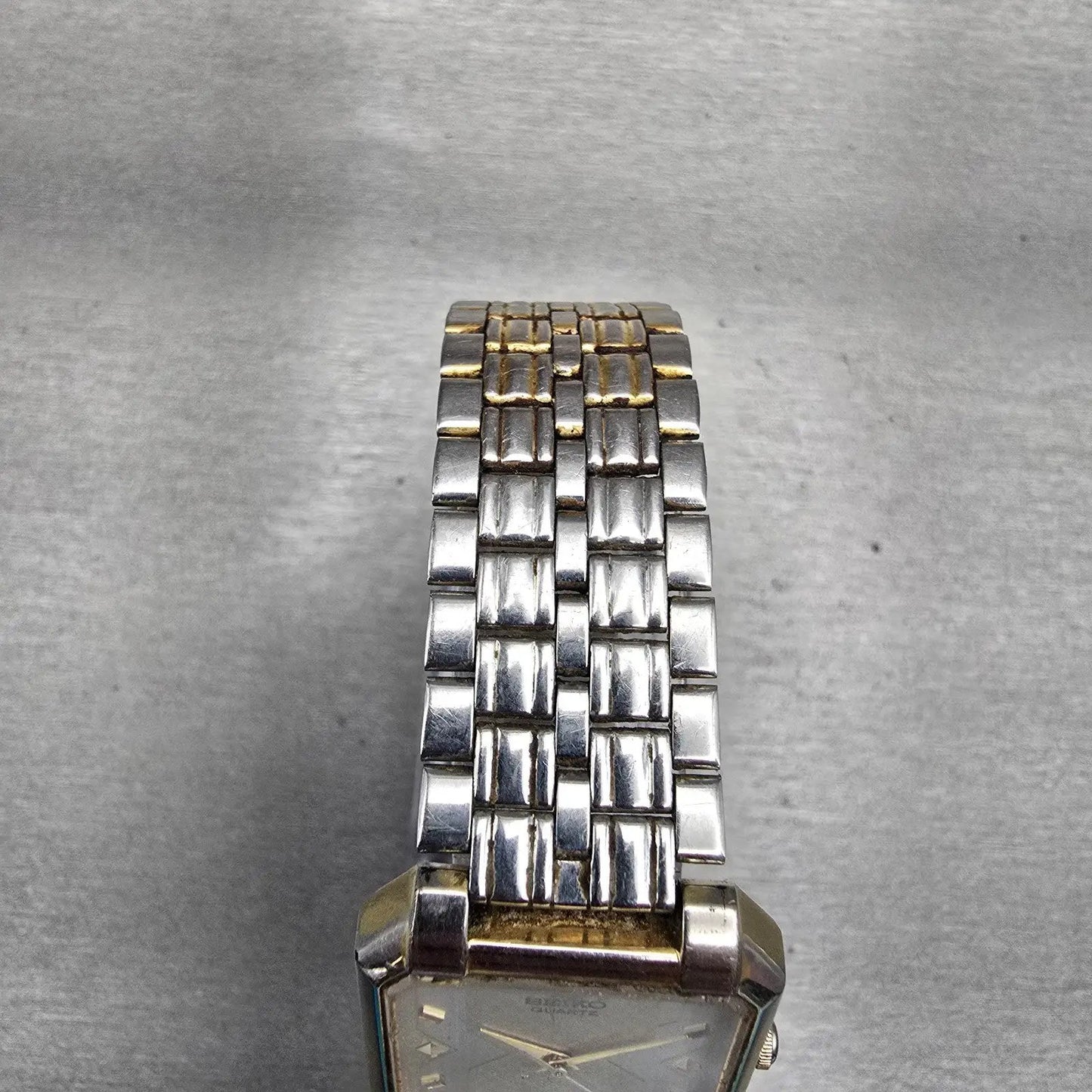 Seiko Watch Men 27mm Silver Dial Two Tone Rectangle V701-5J40 New Battery VTG4