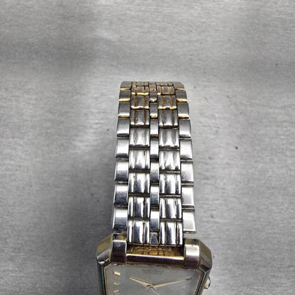 Seiko Watch Men 27mm Silver Dial Two Tone Rectangle V701-5J40 New Battery VTG4