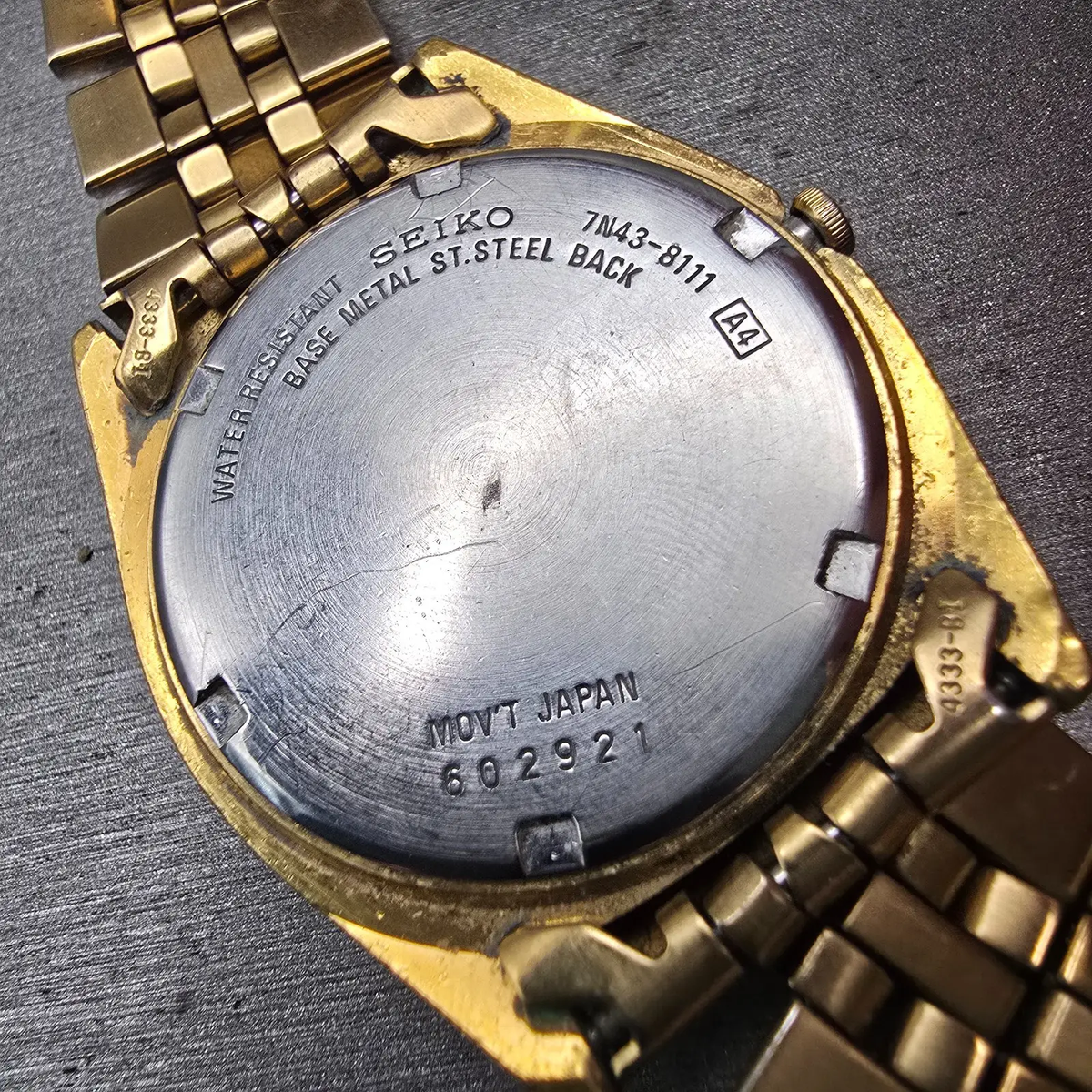 Seiko President Watch Men 36mm Black Dial Gold Tone Daydate 7N43-8111 New Batt10