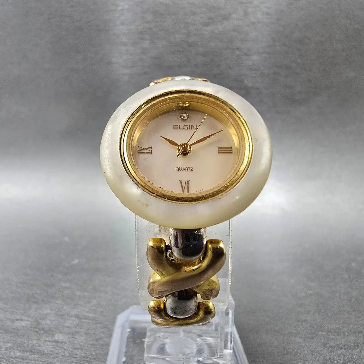 Elgin Watch Women 24mm MOP Dial Gold Tone Interchangeable Bezel New Battery5