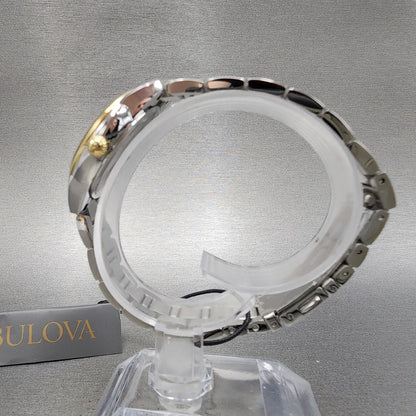Bulova Sutton Watch Women 28mm White Dial Two Tone Round 98L277 New Battery6