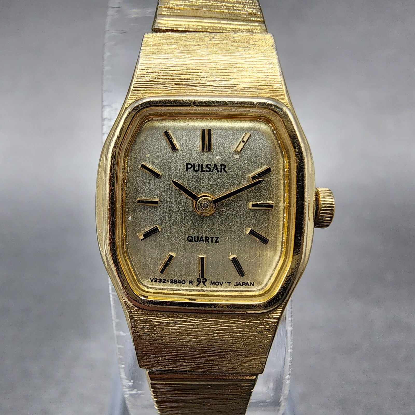 Seiko Pulsar Watch Women 16mm Champagne Dial Gold Tone Rectangle New Battery1