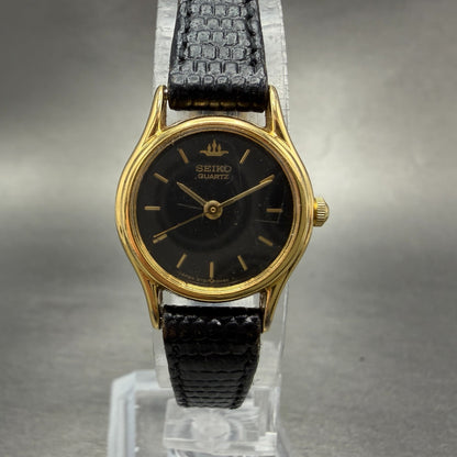 Seiko Watch Women 20mm Black Dial Gold Tone Round Vintage 2y01-0a10 New Battery0