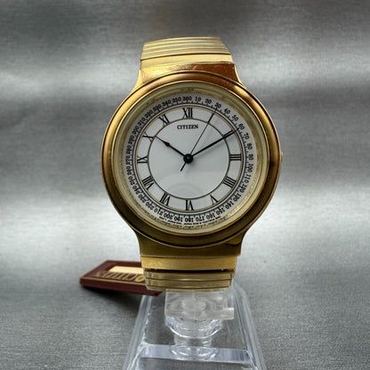 Citizen Watch Men 35mm White Dial Gold Tone Round 6031S07734 NOS PARTS Vintage6
