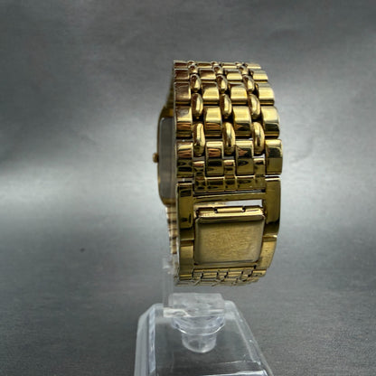 Seiko Tank Watch Men 27mm Black Dial Gold Tone Date Rectangle 7N39-5A39 PARTS8