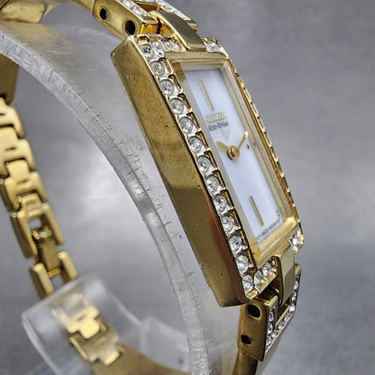 Citizen EcoDrive Tank Watch Women 14mm White Dial Gold Tone G620S028850 Runs3