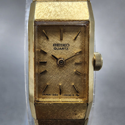 Seiko Tank Watch Women 12mm Gold Dial Gold Tone Rectangle 13205040 New Battery1